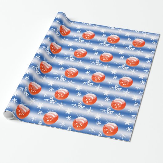 kerstbal Snowflake blauw wit rood Cadeaupapier (Uitgerold)