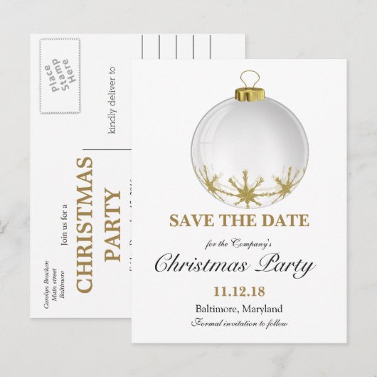 Kerstbal Star Christmas Party Bewaar de datum Aankondigingskaart (Voorkant / Achterkant)