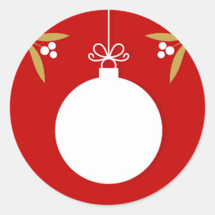 Kerstbal Sticker. Plaats voor tekst. Ronde Sticker