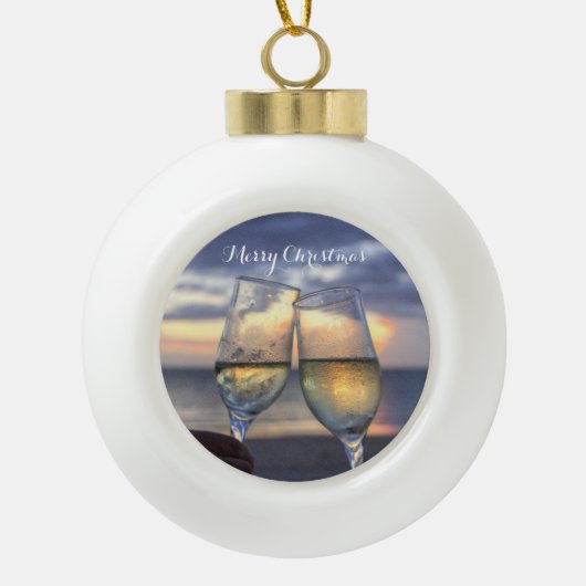 Kerstbal Strand Zonsopgang Keramische Bal Ornament (Voorkant)