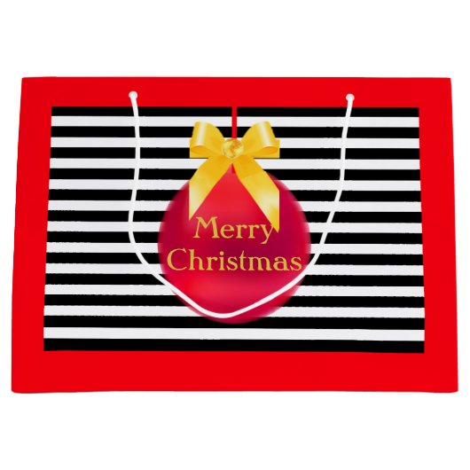 Kerstbal & Strepen Groot Cadeauzakje (Voorkant)