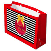 Kerstbal & Strepen Groot Cadeauzakje (Achterkant Gekanteld)