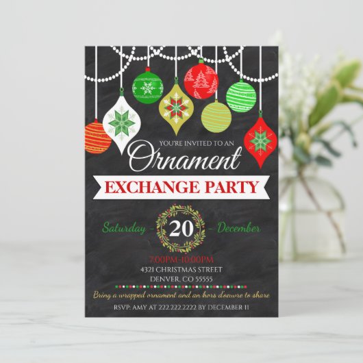 Kerstbal Uitwisselingsfeest Uitnodiging (Staand voorkant)