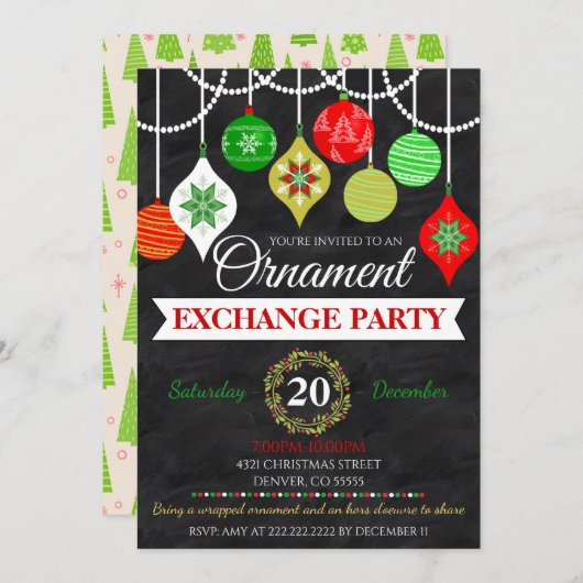 Kerstbal Uitwisselingsfeest Uitnodiging (Voorkant / Achterkant)