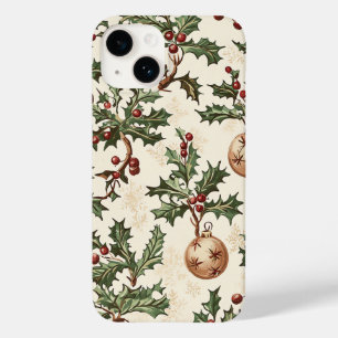 Kerstbal Vintage Crème Hulstbes Goud Case-Mate iPhone 14 Hoesje