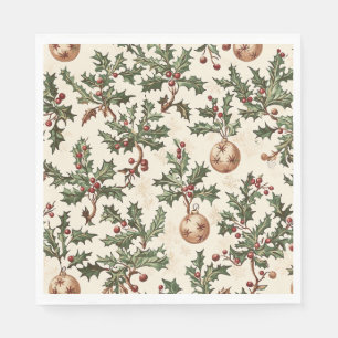 Kerstbal Vintage Crème Hulstbes Goud Servet