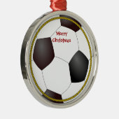 Kerstbal Voetbal Metalen Ornament (Rechts)
