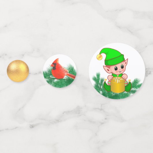 Kerstbal, vogel en schattig elf confetti (Achterkanten)