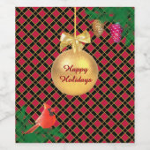 Kerstbal, vogel, pijnbomen op zwart-wit en rood wijn etiket (Enkel label)