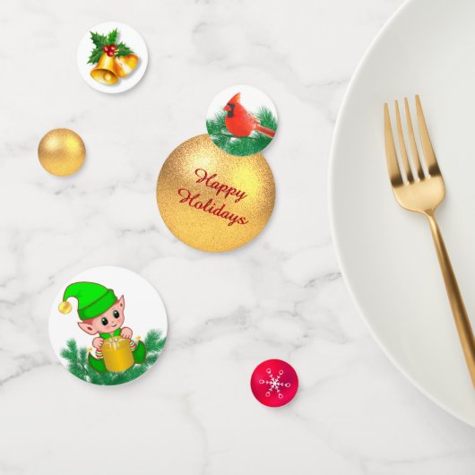 Kerstbal, vogel & schattige elf confetti (Groep)