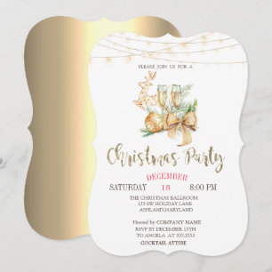 Kerstbal,Wijn Glas,Lichten Gouden Kerst Kaart