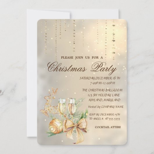 Kerstbal, wijnglas, Bow, rendierpartij Kaart (Voorkant)