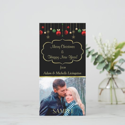 Kerstbal Zwart Goud Lijst Sjabloon (Staand voorkant)