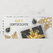 kerstbal zwarte cadeaubon voor gouden sneeuwvlok (Voorkant / Achterkant)