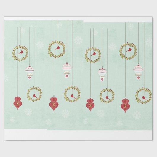 Kerstbalen Holly Ornamenten inpakpapier (Vlak)