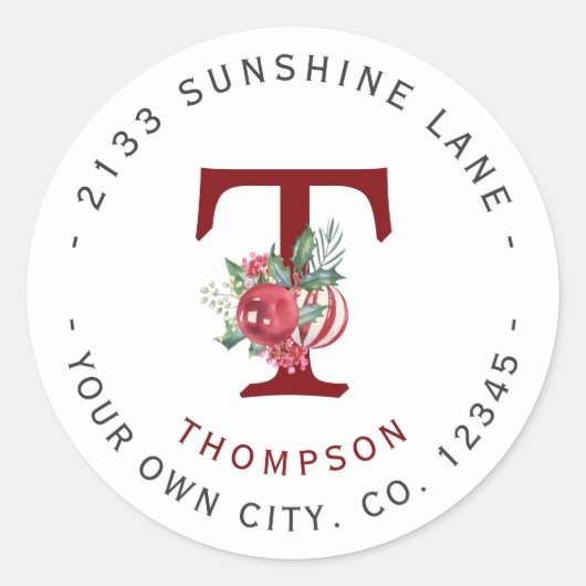 Kerstbalken Vakantie Monogram Retouradres Ronde Sticker (Voorkant)