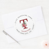 Kerstbalken Vakantie Monogram Retouradres Ronde Sticker (Envelop)