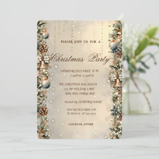 Kerstballen, Bells, Pinecones Gouden Kerst Kaart (Staand voorkant)