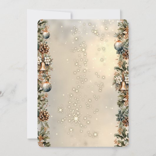 Kerstballen, Bells, Pinecones Gouden Kerst Kaart (Achterkant)