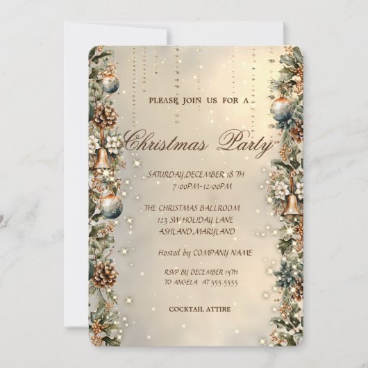 Kerstballen, Bells, Pinecones Gouden Kerst Kaart (Voorkant)