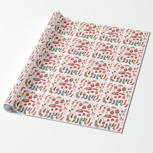 Kerstballen: besneeuwde  Set. Cadeaupapier (Uitgerold)