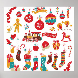 Kerstballen: besneeuwde  Set. Poster