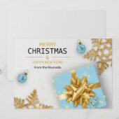 kerstballen Blauwe Gift Box Gold Snowflakes Feestdagenkaart (Voorkant / Achterkant)