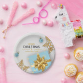 kerstballen Blauwe Gift Box Gold Snowflakes Papieren Bordje (Feest)