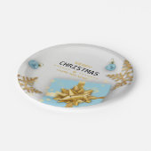 kerstballen Blauwe Gift Box Gold Snowflakes Papieren Bordje (Gekanteld)