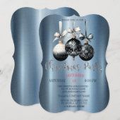 Kerstballen, Blauwe Metallic Kerstfeest Kaart (Voorkant / Achterkant)