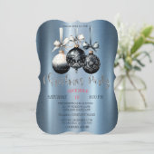 Kerstballen, Blauwe Metallic Kerstfeest Kaart (Staand voorkant)