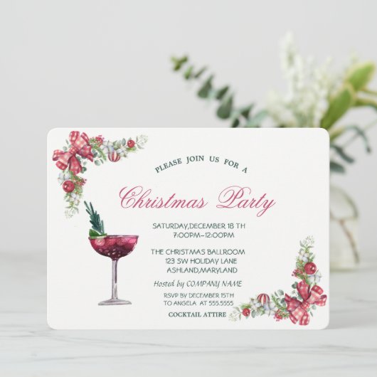 Kerstballen, Bow, Cocktail Red met kerst Kaart (Staand voorkant)