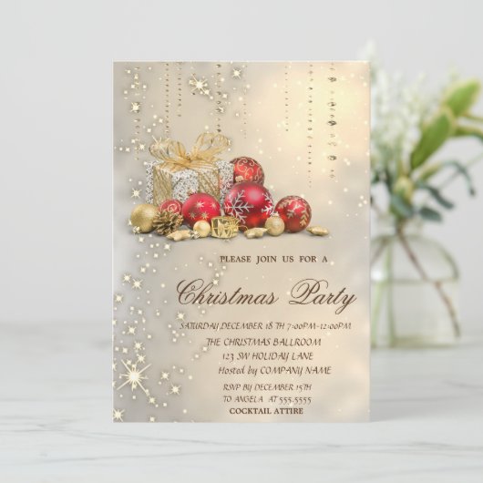 Kerstballen Cadeaus Gouden Kerstfeest Kaart (Staand voorkant)