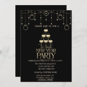 Kerstballen, Champagne Glas Bedrijf Kerstmis Kaart (Voorkant / Achterkant)