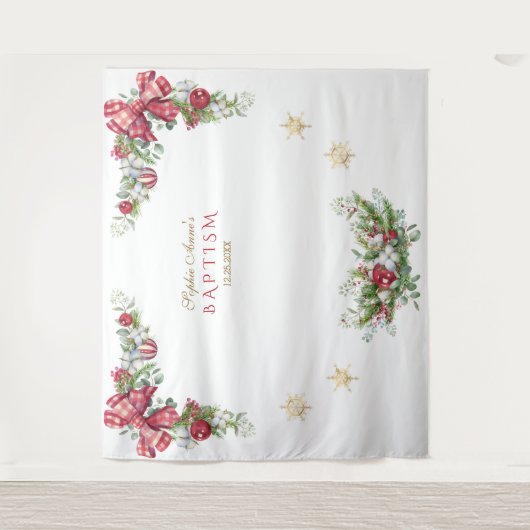 Kerstballen Dennenappel Goud Doop Foto Prop Wandkleed (Voorkant)