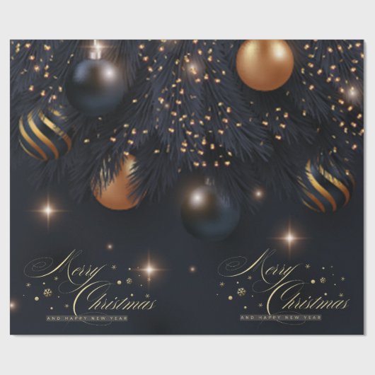 Kerstballen Dennenboom Takken Zwart Cadeaupapier (Vlak)