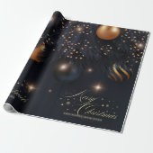 Kerstballen Dennenboom Takken Zwart Cadeaupapier (Uitgerold)