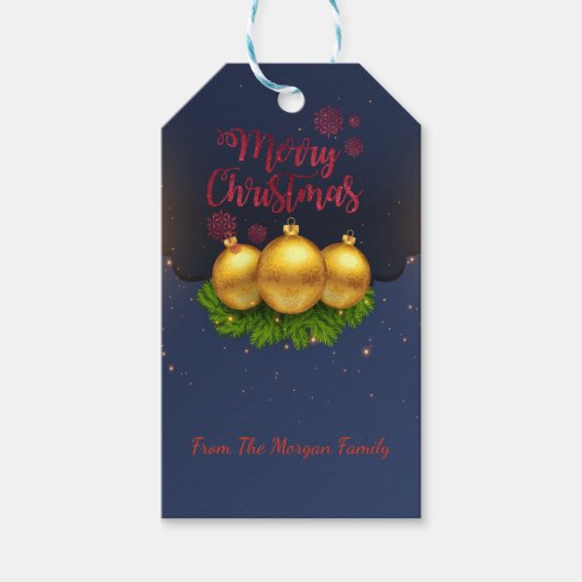 Kerstballen Dennentakken Feestdagen Cadeaulabel (Voorkant)