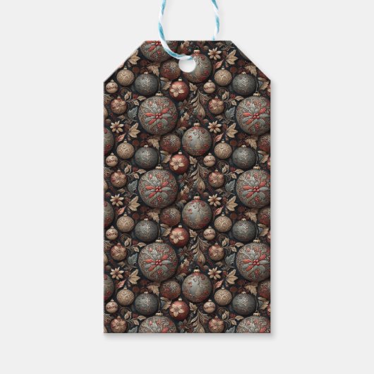 Kerstballen en bloemen,  barokkunst cadeaulabel (Voorkant)