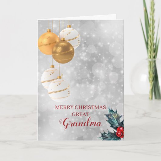 kerstballen en Holly Berries Feestdagen Kaart (Voorkant)