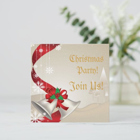 Kerstballen en rode linten uitnodiging (Staand voorkant)