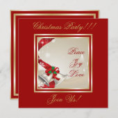 Kerstballen en rode linten uitnodiging (Voorkant / Achterkant)