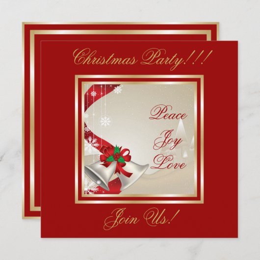 Kerstballen en rode linten uitnodiging (Voorkant / Achterkant)