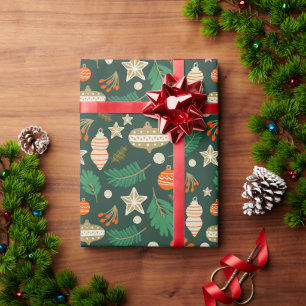 Kerstballen en Winter Bladgroen Cadeaupapier