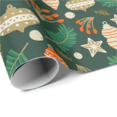 Kerstballen en Winter Bladgroen Cadeaupapier (Rol Hoek)