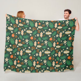 Kerstballen en Winter Bladgroen Fleece Deken