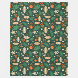 Kerstballen en Winter Bladgroen Fleece Deken