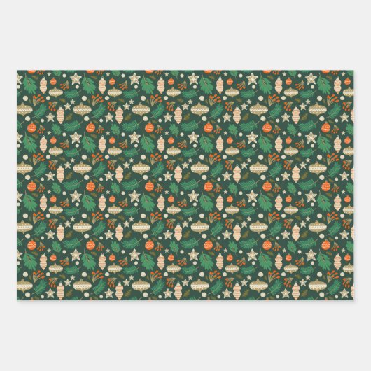 Kerstballen en Winter Bladgroen Inpakpapier Vel (Voorkant 3)