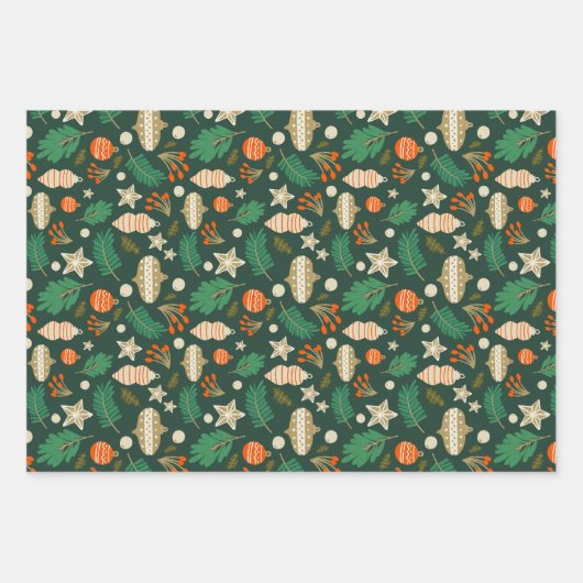 Kerstballen en Winter Bladgroen Inpakpapier Vel (Voorkant 2)