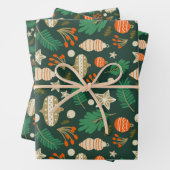 Kerstballen en Winter Bladgroen Inpakpapier Vel (In situ)